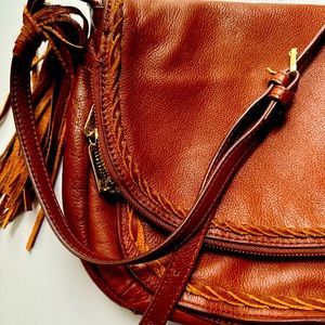 Tommy Bahama leather purse bag pristine condition leather fringe vintage hippy